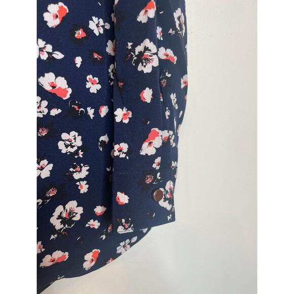 NY Collection Womens Floral Print Button-Up Blouse Roll Tab Sleeve Size S - Picture 4 of 9